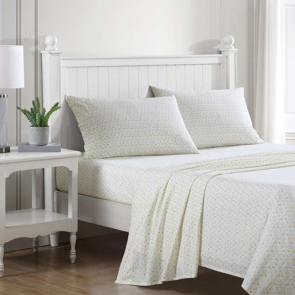 Laura Ashley ツイン XL シーツ コットンパーケル寝具セット 軽量 通気性 ホームデコ Evie Yellow ツイン XL