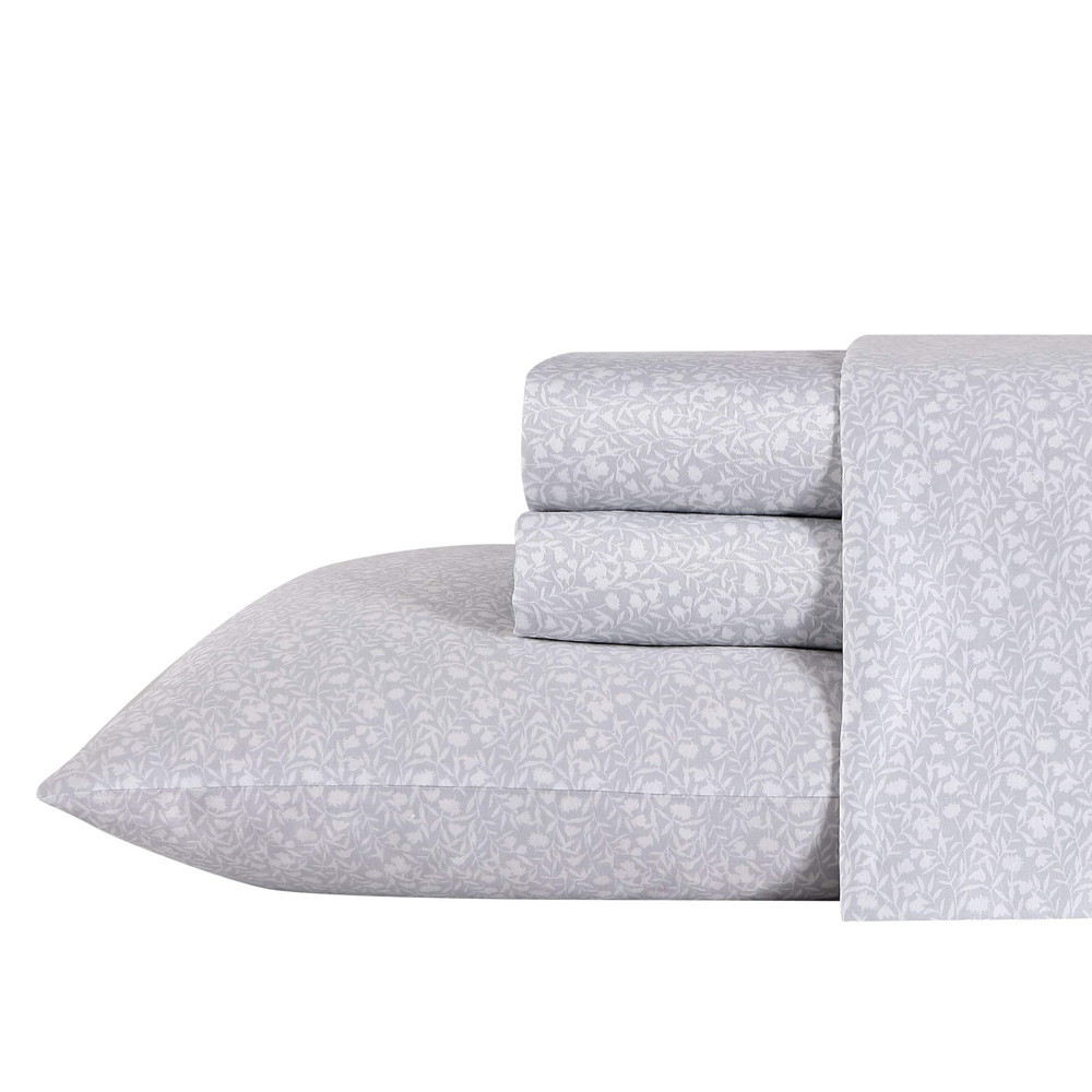 Laura Ashley Home キングシーツ ソフトサテンコットン寝具セット スリーク スムース 通気性 ホームデコ Quartet Grey 4 pcs キング