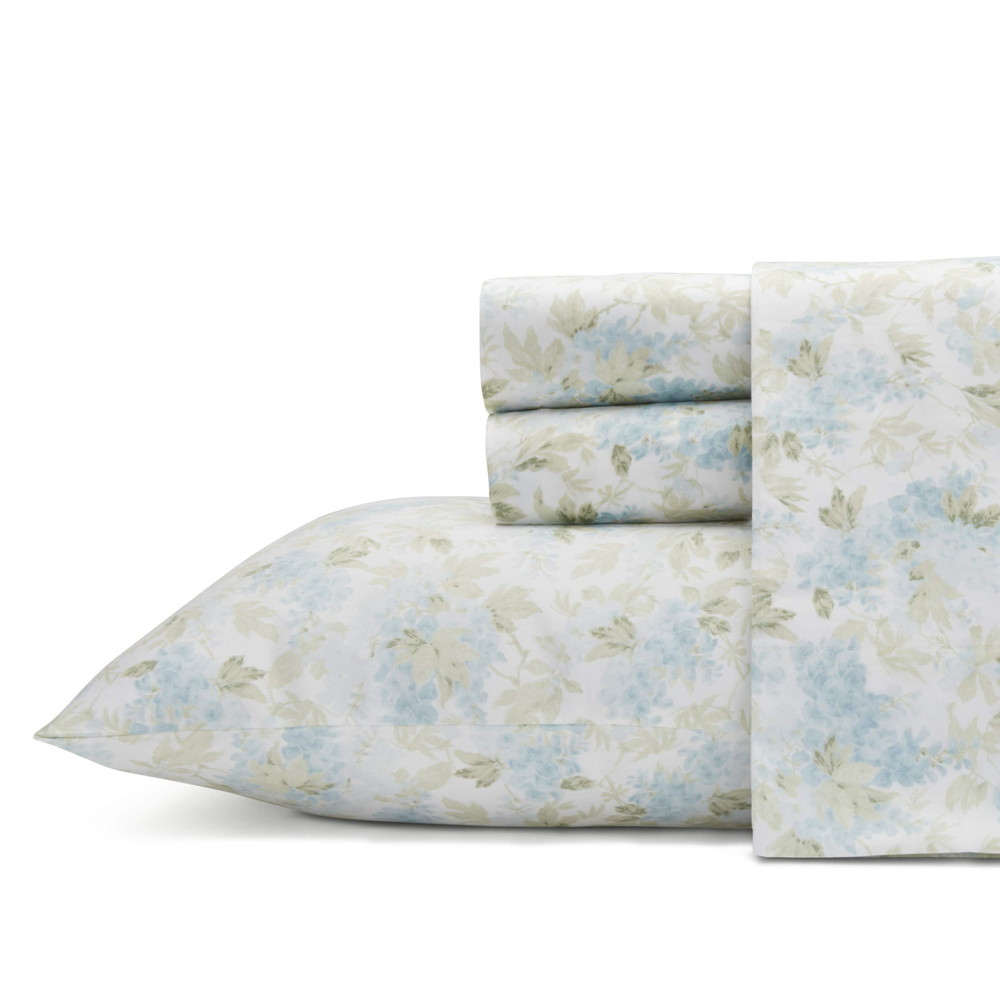 Laura Ashley キングシーツセット バターソフト ベッドシーツ シルキースムース コットンサテン 軽量感 マッチングピローケース フィットシーツ Rena Teal