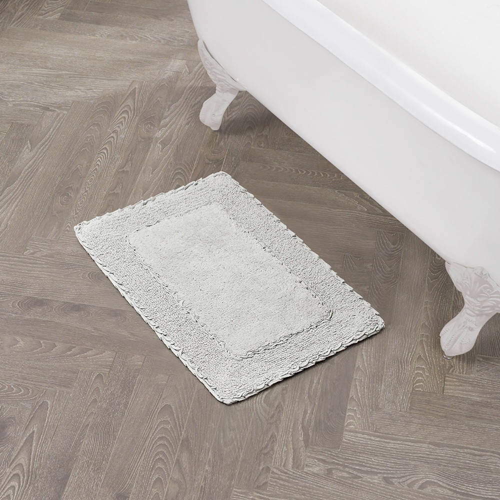 Laura Ashley ラッフルボーダー 綿100% バスラグ ライトグレー 17 x 24