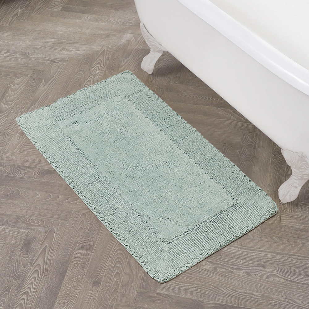 Laura Ashley ラッフルボーダー アクア 27 x 45 100% コットン バスラグ|Basqueバスク