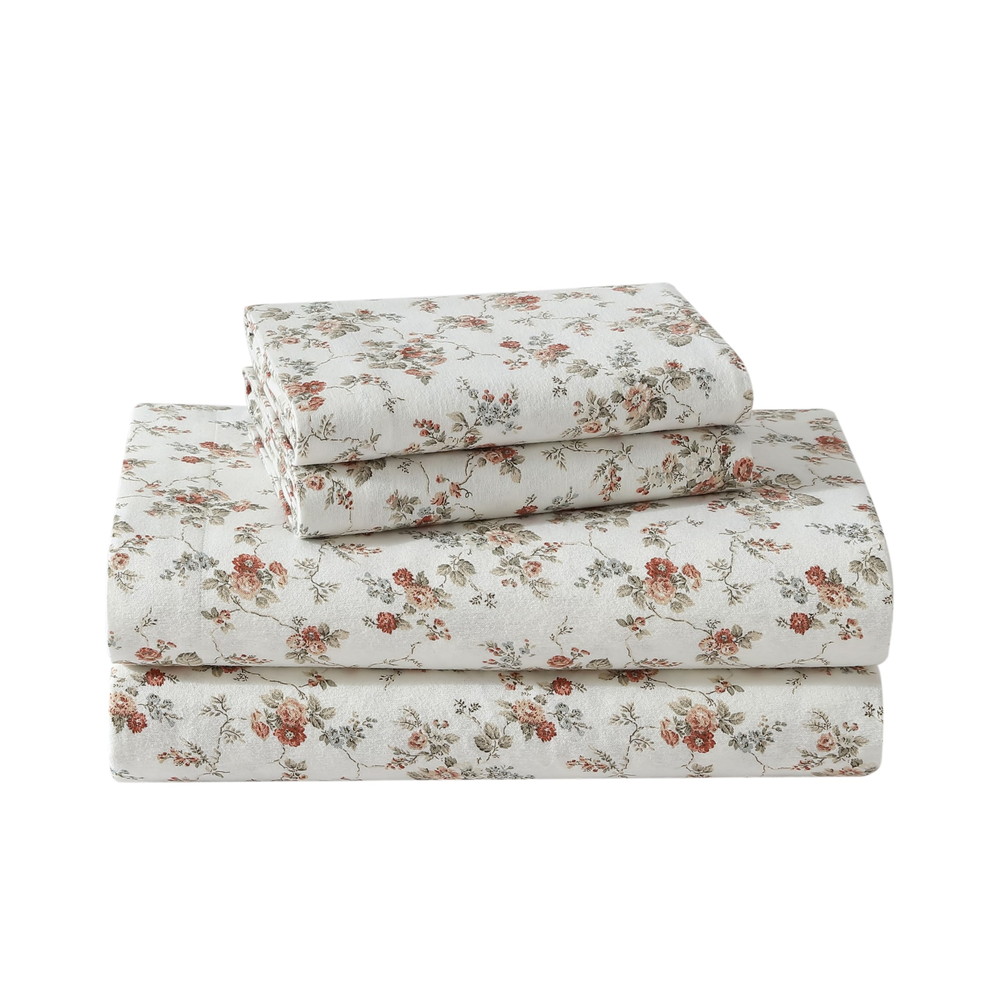 Laura Ashley ツインシーツ コットンフランネル Le Fleur Orange ツイン