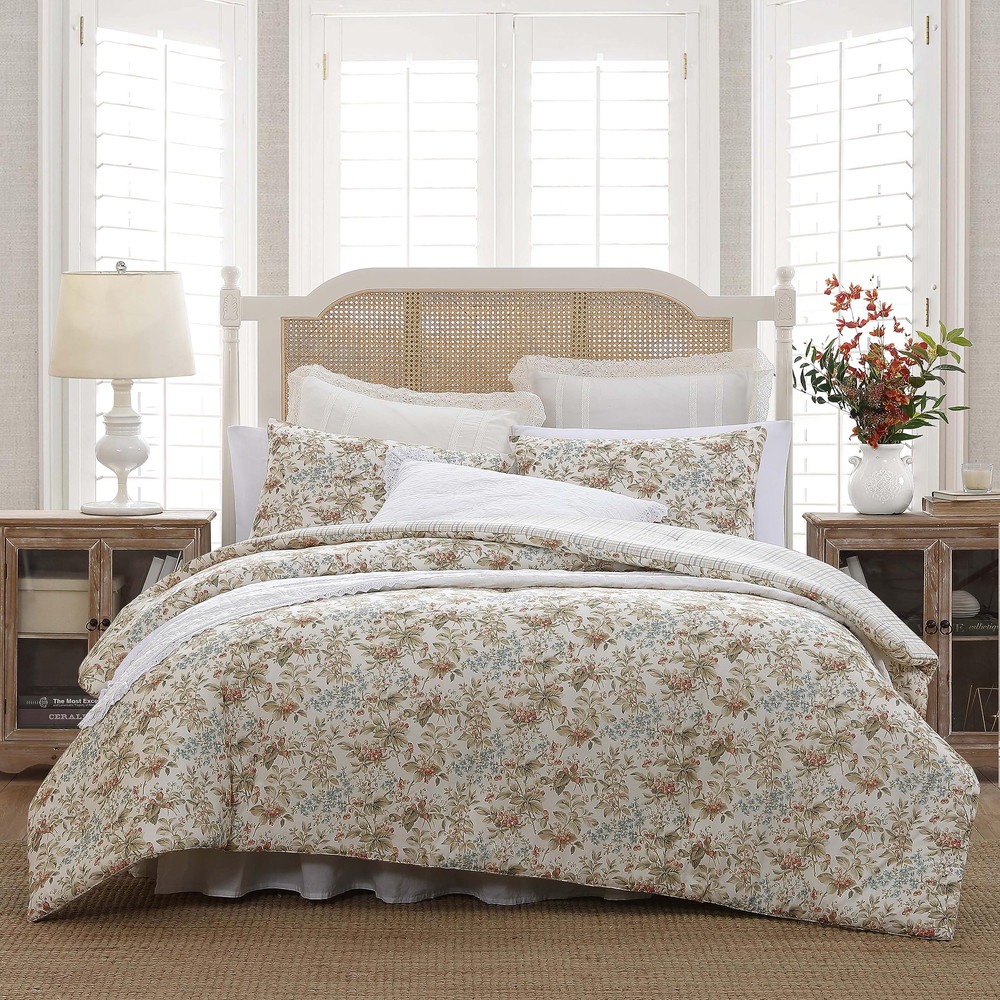 Laura Ashley ツイン コンフォーターセット リバーシブル コットン Bramble Floral Beige