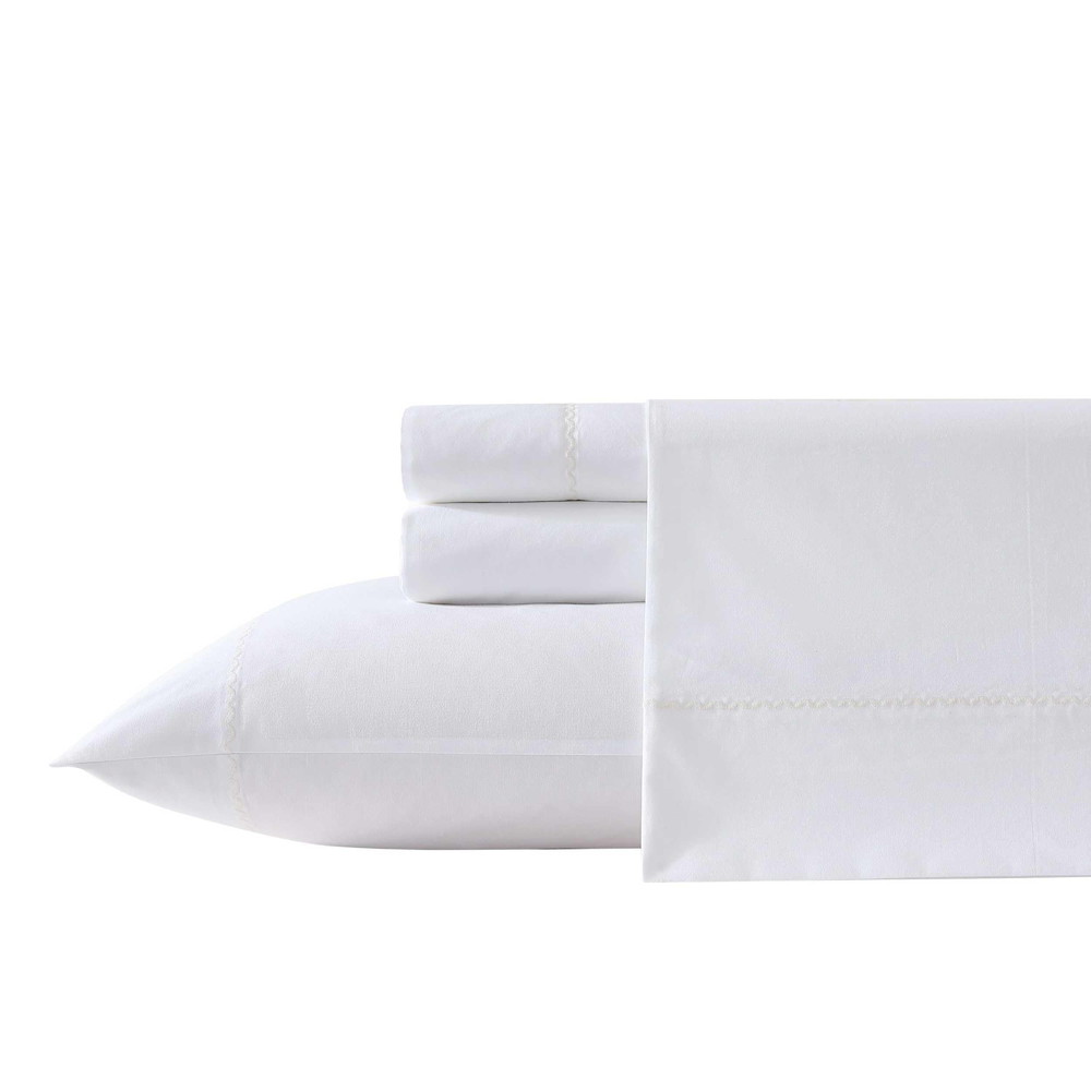 Laura Ashley シーツセット 通気性 パーケルコットン Scallop White クイーン