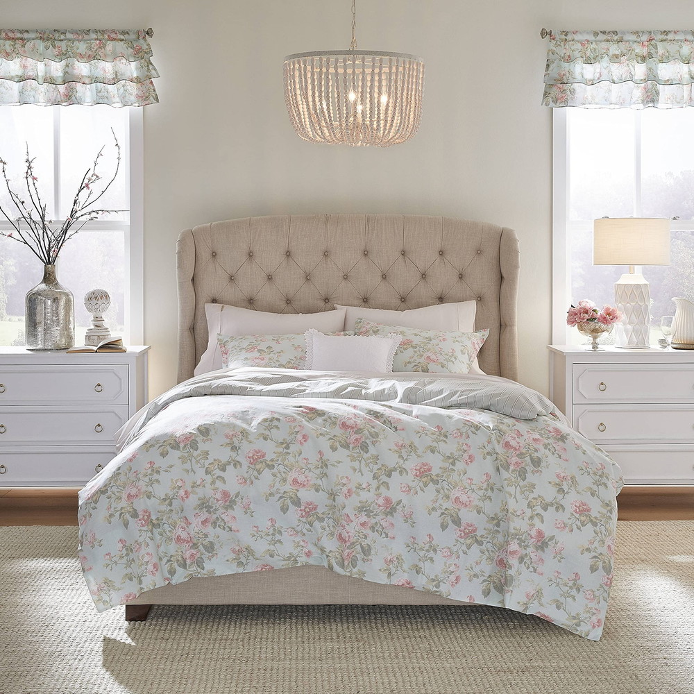Laura Ashley Home クイーン デュベカバーセット リバーシブル コットン Madelynn Blue クイーン