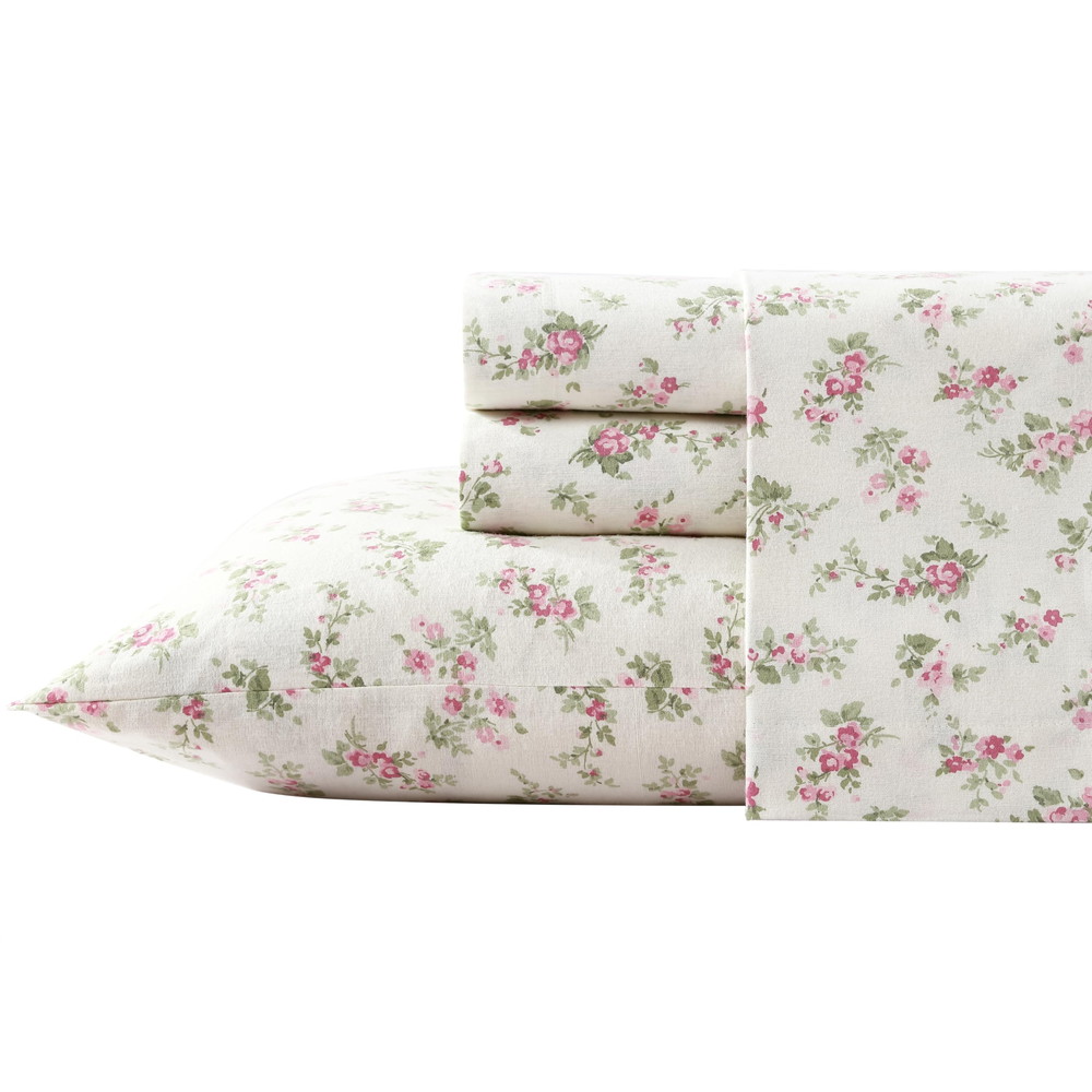 Laura Ashley Home Collection プレミアム ソフト 軽量 コットンフランネル ベッドシーツセット キング Audrey Pink