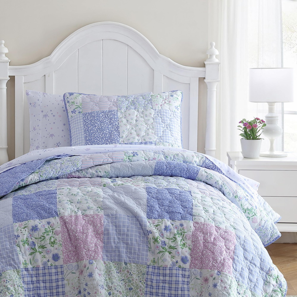 Laura Ashley キッズ キルトセット ソフト コージー Parker Patchwork Purple フル
