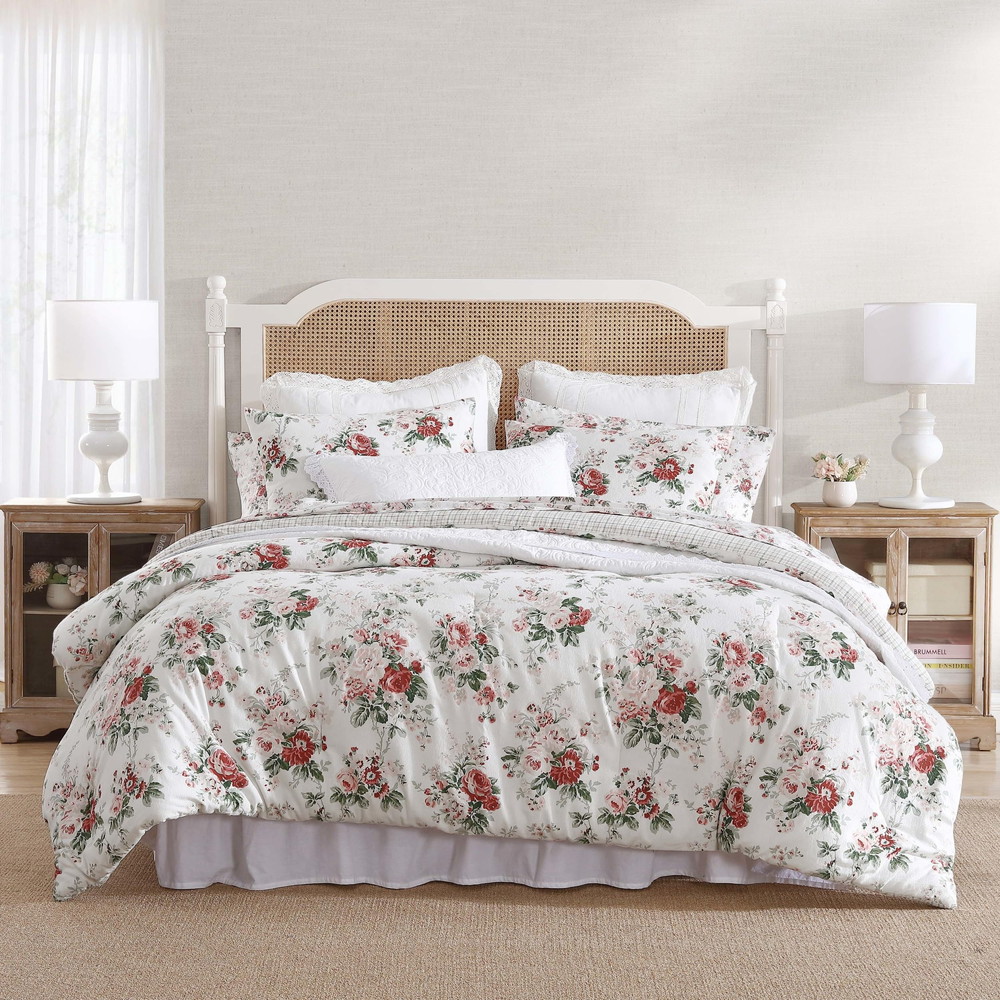 Laura Ashley クイーン コンフォーターセット リバーシブル コットン Bramble Floral Beige クイーン
