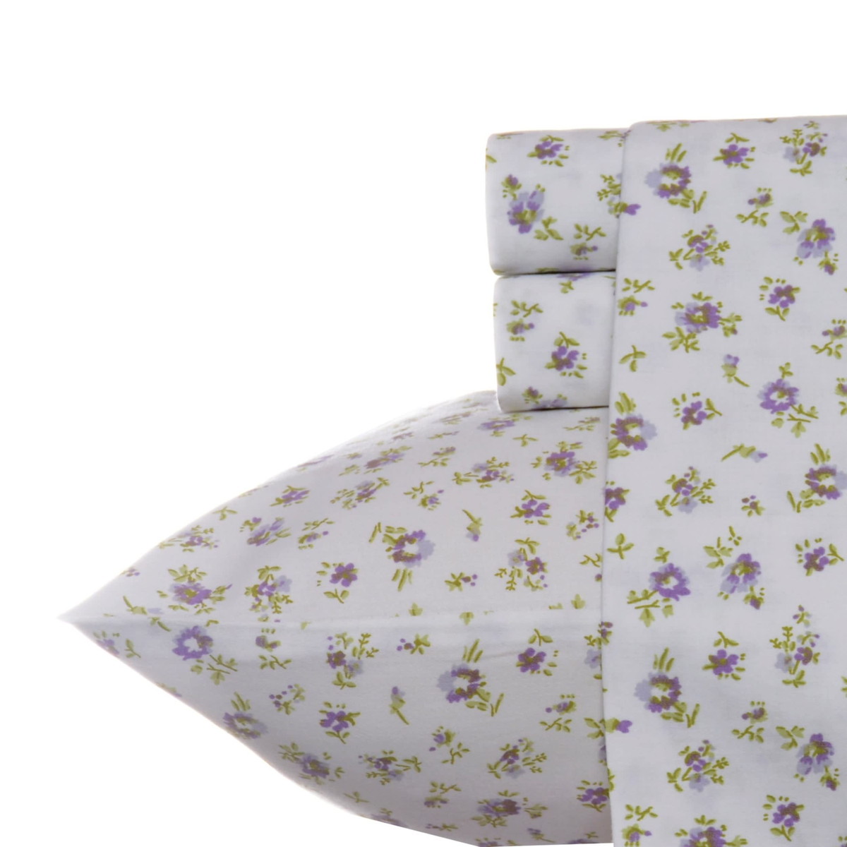 Laura Ashley キングサイズ ベッドシーツセット 綿100% サテン織 小花柄 パープル 寝具カバー ボックスシーツ 枕カバー