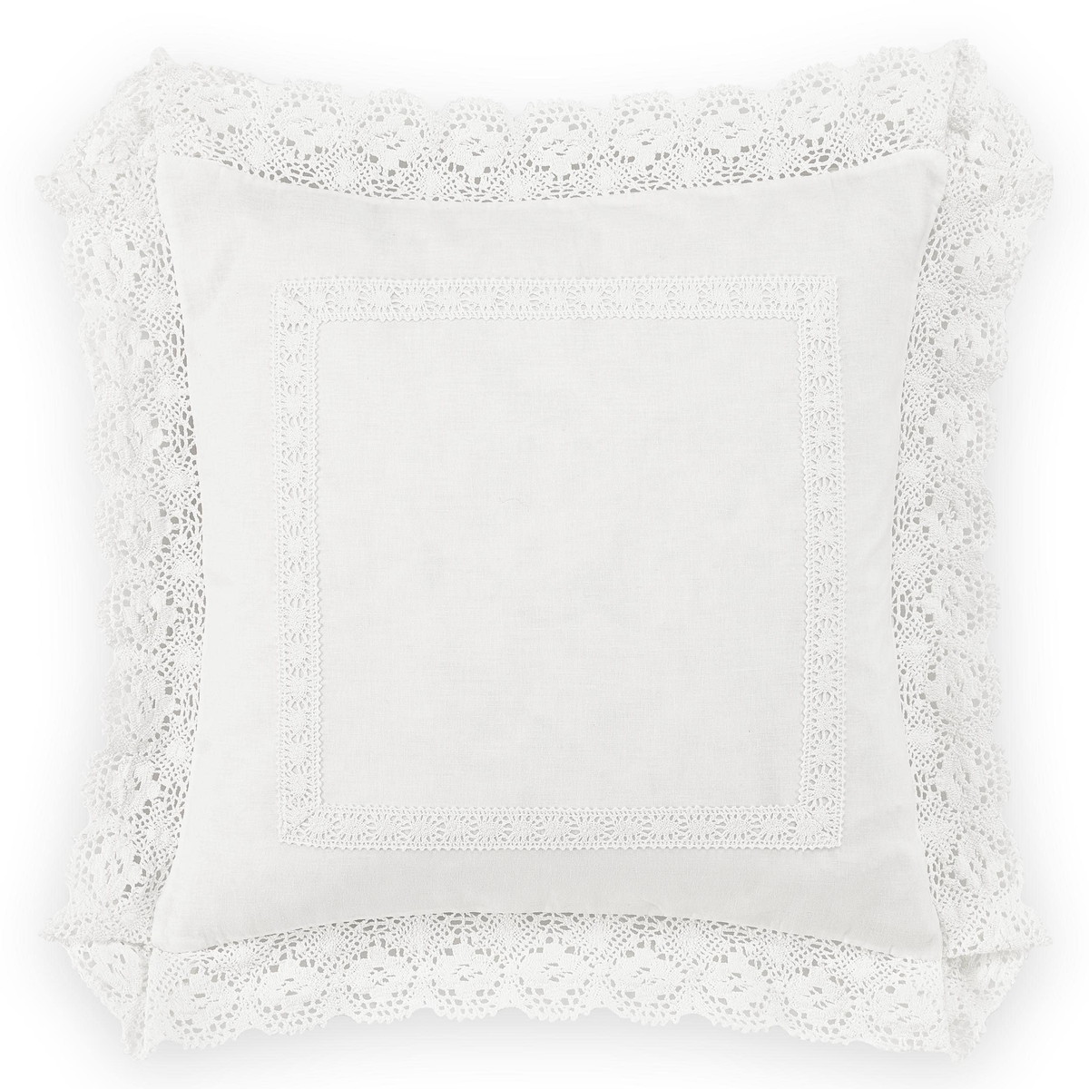 Laura Ashley Home クッションカバー スローピロー Annabella ホワイト 45cm×45cm コットン レース