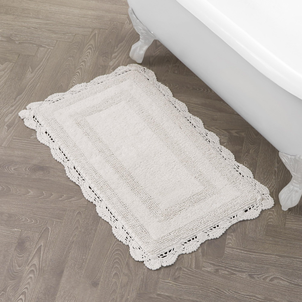 Laura Ashley 吸水 バスマット リバーシブル クロシェ ソフト プラッシュ 綿100% 21x34 アイボリー