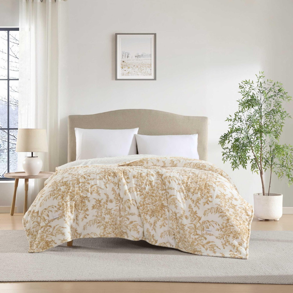 Laura Ashley キング 加熱ブランケット ウルトラソフト プラッシュ スロー ブランケット Bedford Beige