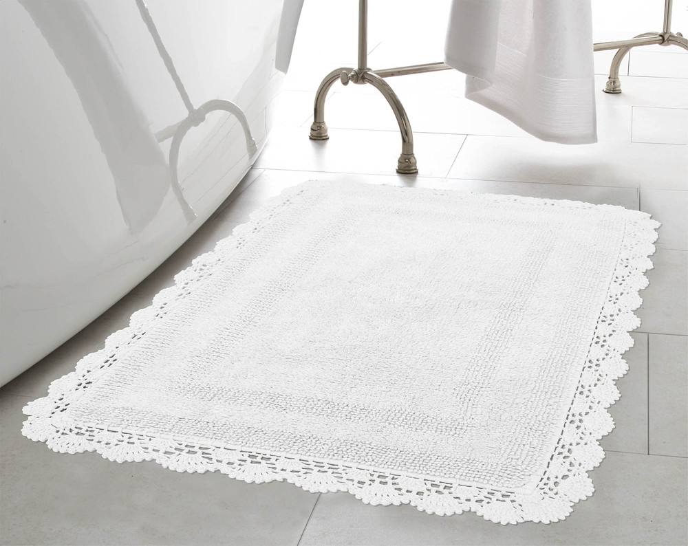 Laura Ashley 吸水 バスマット リバーシブル クロシェ ソフト プラッシュ 綿100% 21x34 ホワイト
