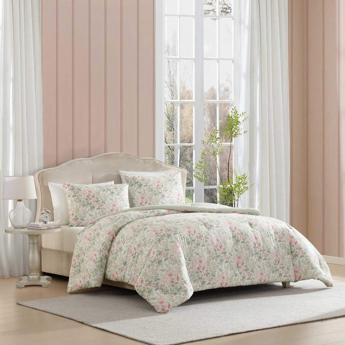 Laura Ashley シングルロングサイズ コンフォーターセット Arden Floral Pink 布団カバー シーツ 枕カバー