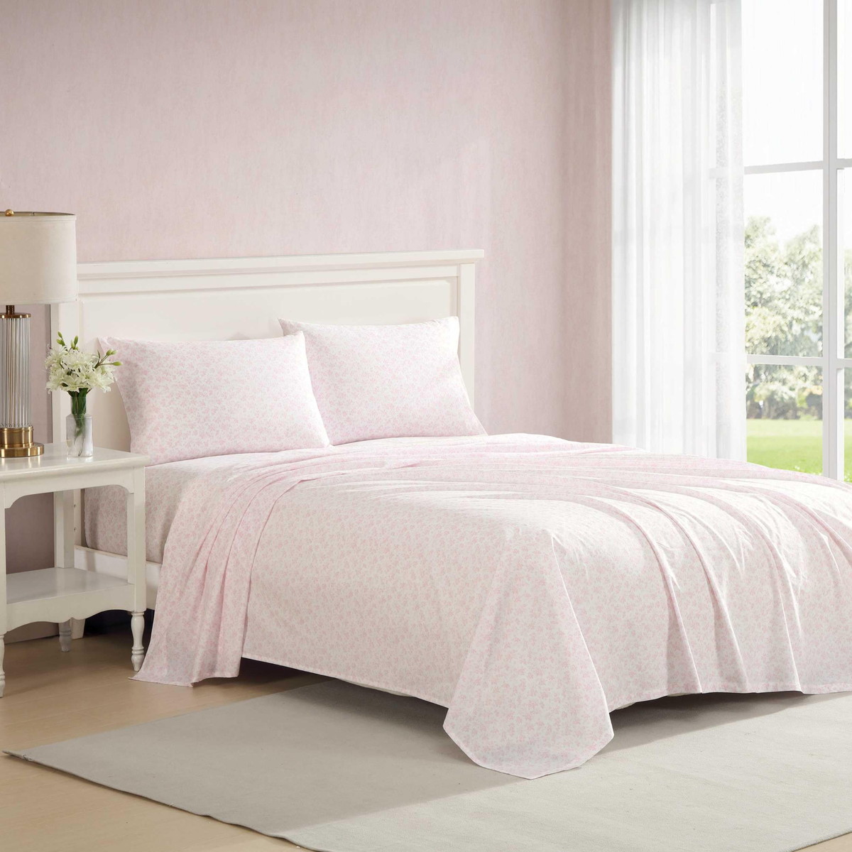 Laura Ashley クイーンサイズ ベッドシーツセット コットン100% 花柄 ピンク 寝具カバー 4点セット