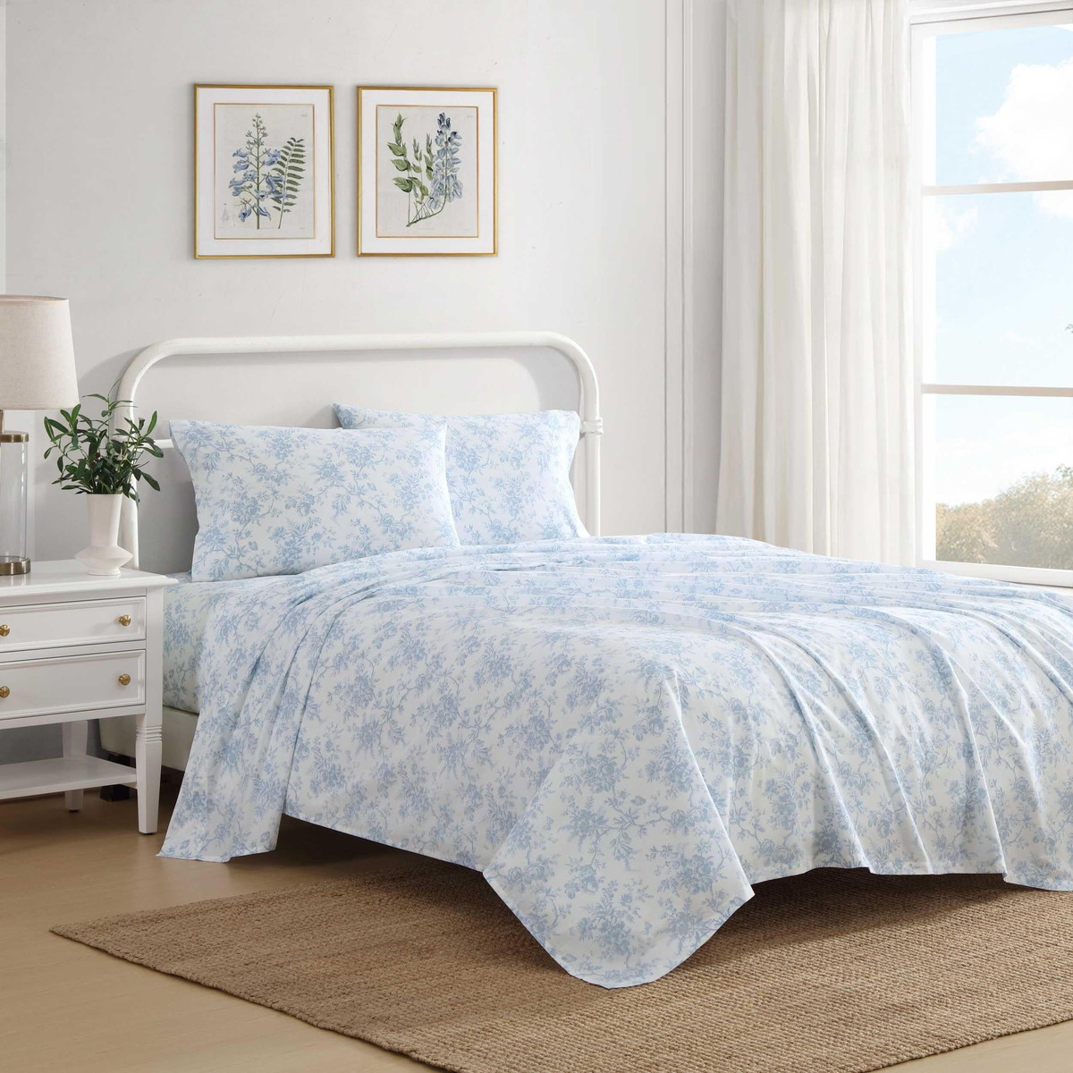 Laura Ashley クイーンサイズ シーツセット コットン100% Walled Garden Blue 花柄 ベッドリネン