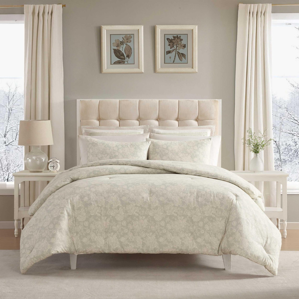 Laura Ashley シングルサイズ コンフォーターセット コットンフランネル リバーシブル 花柄 グレー 寝具 布団カバー 24,300円