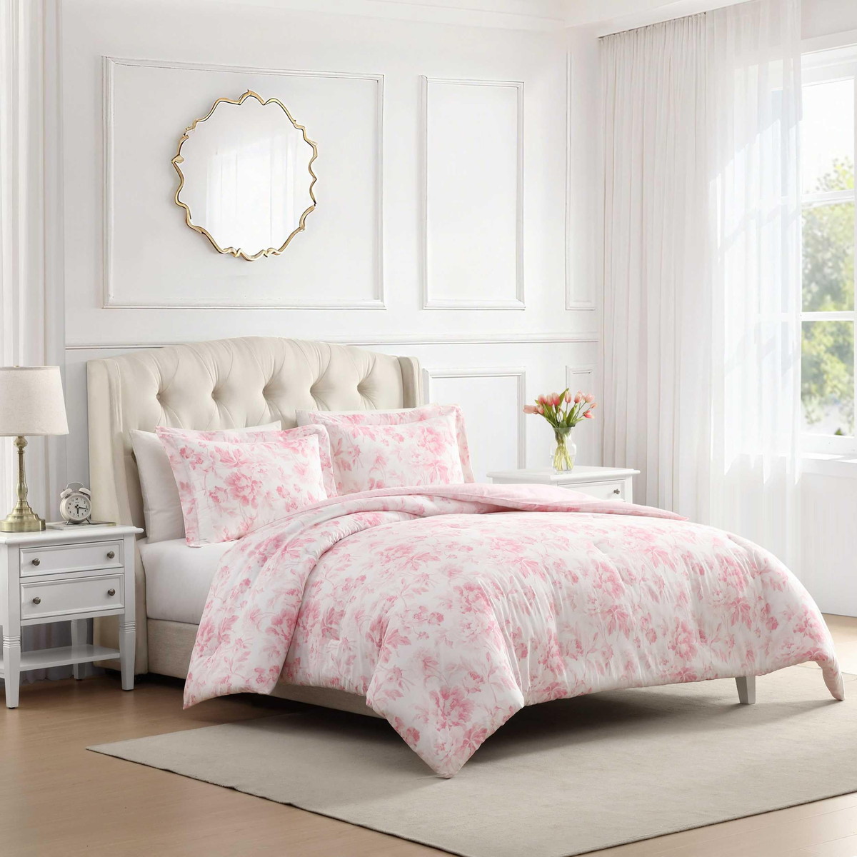 Laura Ashley シングルサイズ コンフォーターセット ピンク 花柄 布団カバー ベッドスプレッド 2点セット