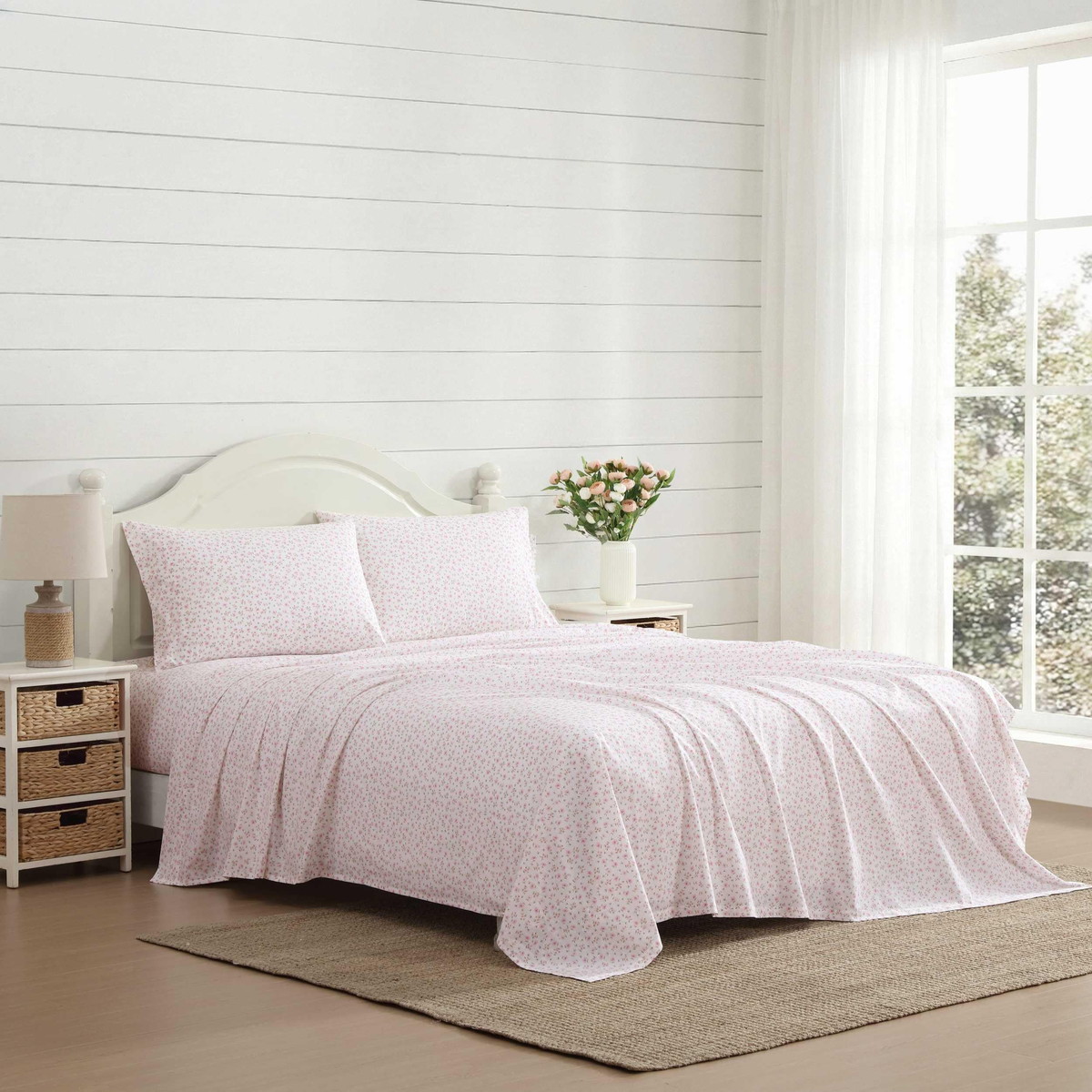 Laura Ashley クイーンサイズ ベッドシーツセット コットン100% パーケール織 花柄 ピンク
