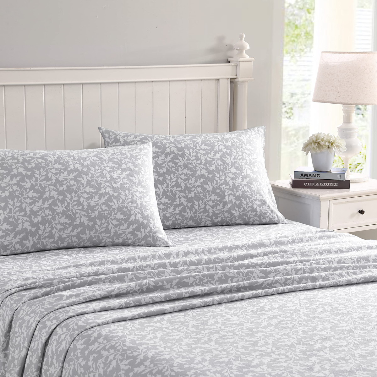 Laura Ashley キングサイズ フランネル ベッドシーツセット Crestwood Pastel Grey 綿100% 4点セット