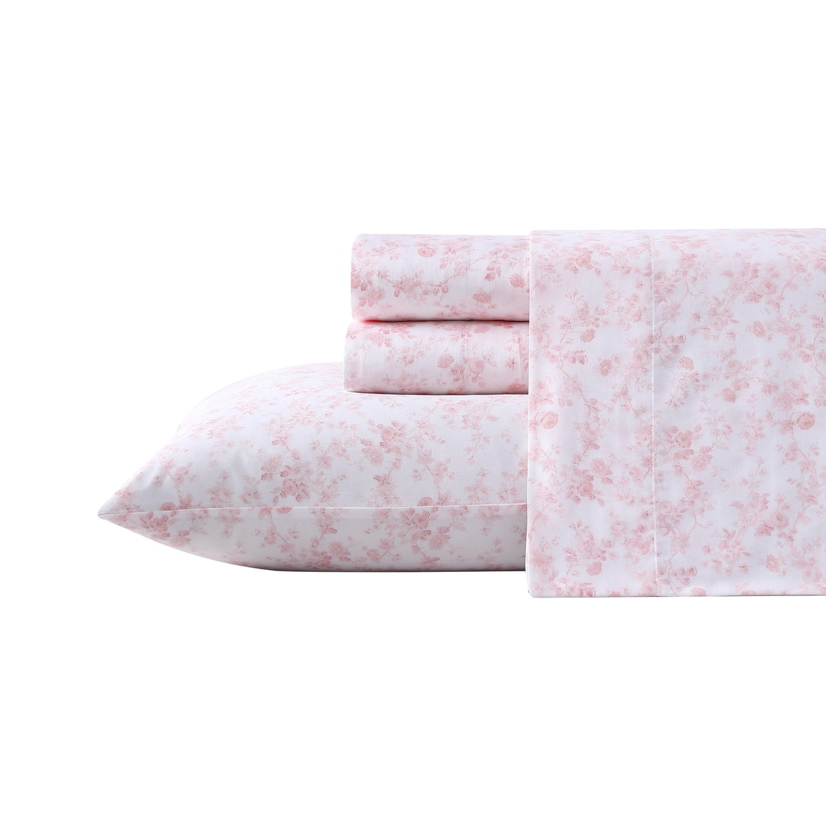 Laura Ashley クイーンサイズ シーツセット コットンサテン フラワープリント Bella Pink 寝具 カバー