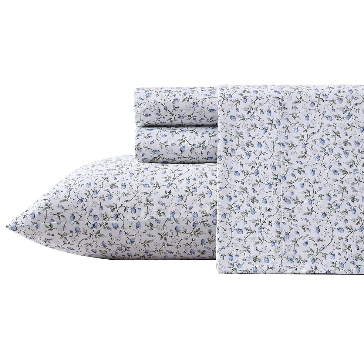 Laura Ashley クイーンサイズ ベッドシーツセット 綿100% コットンサテン ボタニカル柄 フラワーデザイン