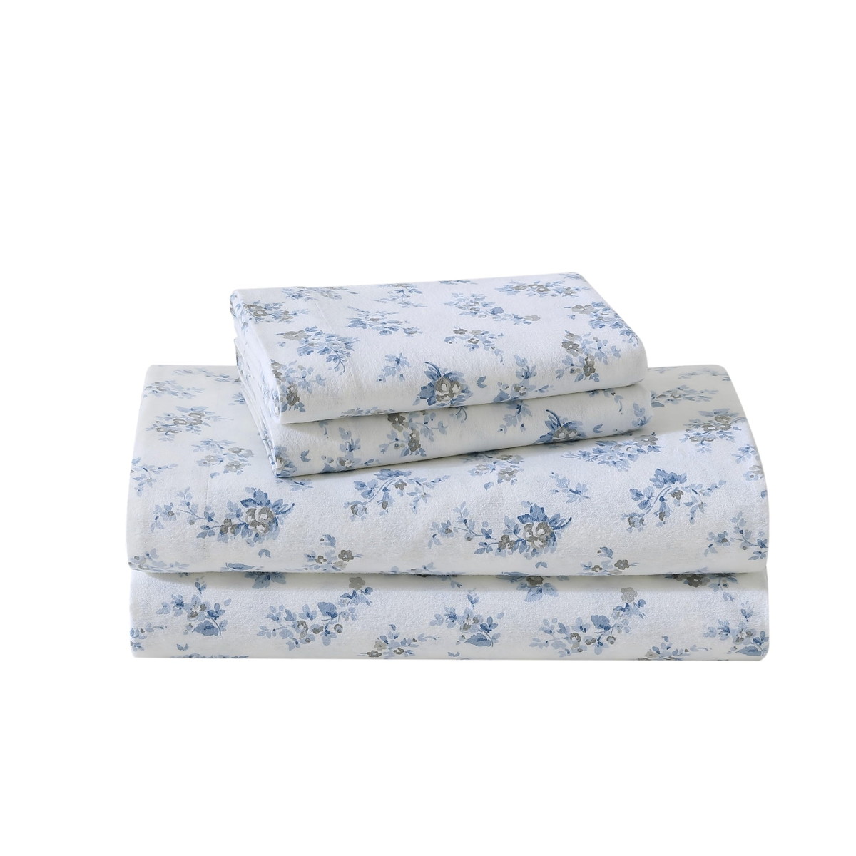 Laura Ashley キングサイズ フランネル シーツセット Audrey Blue 花柄 コットン100% 掛け布団カバー 枕カバー