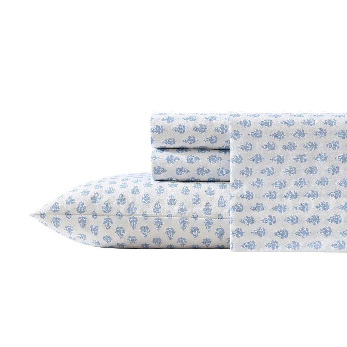 Laura Ashley ベッドシーツセット フランチェスカ ブルー セミダブルサイズ相当 コットン パーケール 4点セット