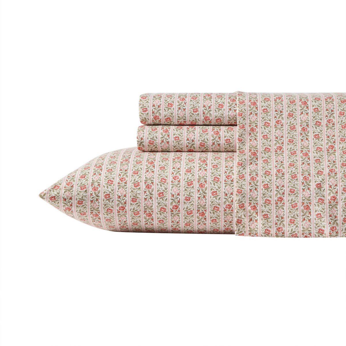 Laura Ashley ベッドシーツセット Marta Stripe Pink セミダブルサイズ コットン100％ 寝具カバー