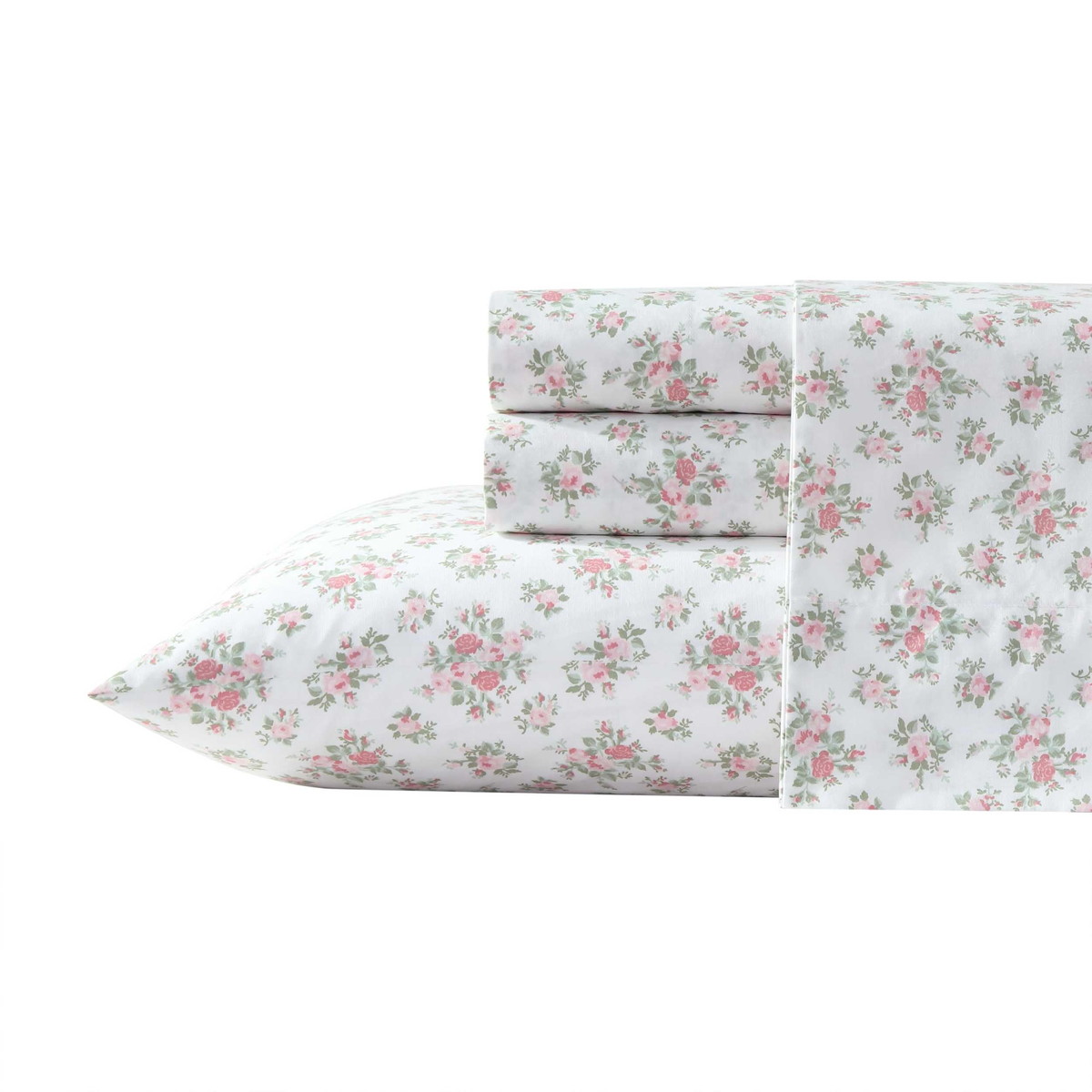 Laura Ashley ベッドシーツセット クイーンサイズ コットンパーケール Leanna Rose Pink 花柄 寝具