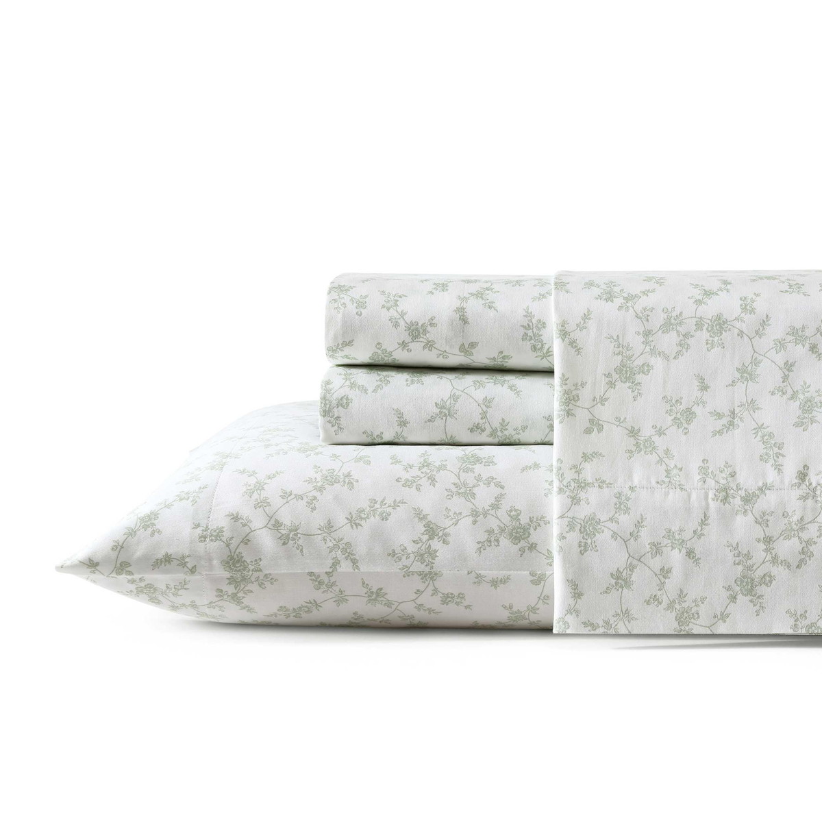 Laura Ashley クイーンサイズ ベッドシーツセット フィオナグリーン 花柄 コットンサテン 寝具カバー