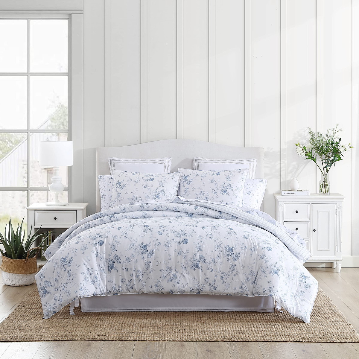 Laura Ashley シングルサイズ コンフォーターセット Belinda Blue 2点セット 掛け布団 枕カバー 花柄 リバーシブル