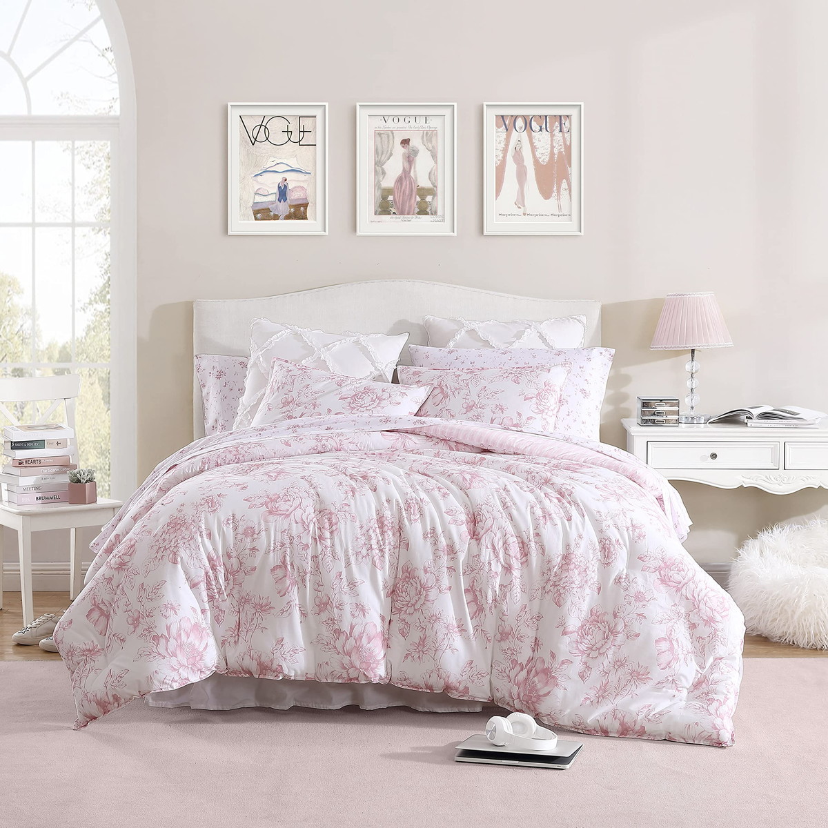 Laura Ashley クイーンサイズ コンフォーターセット Delphine Mauve Pink 花柄 リバーシブル 布団カバー 寝具 31,460円