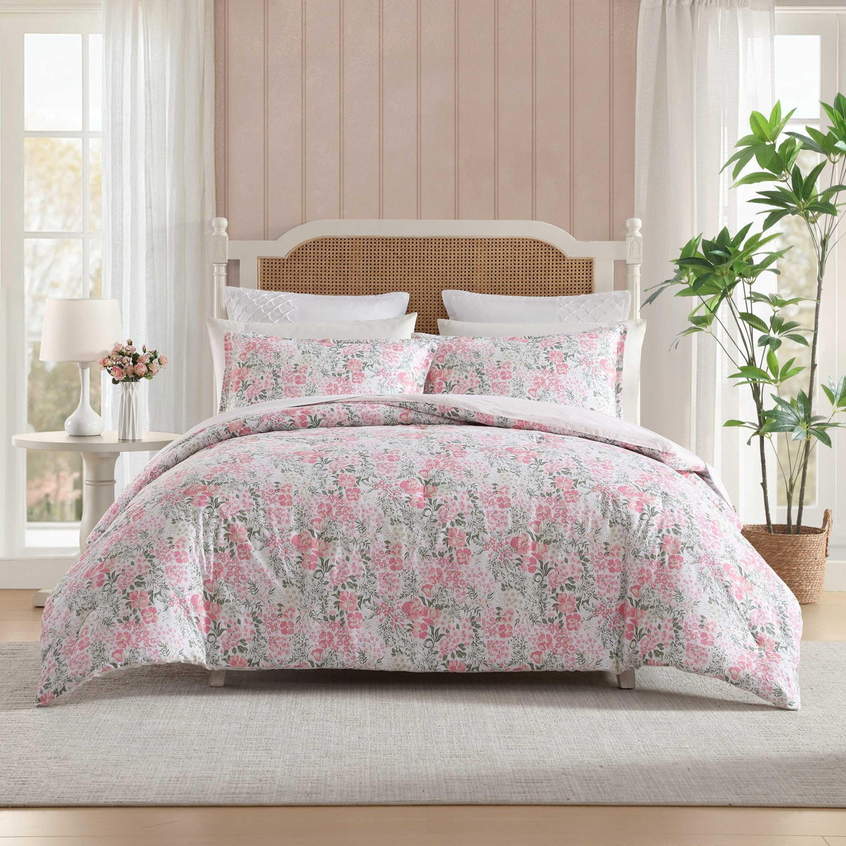 Laura Ashley シングルサイズ コンフォーターセット 花柄 ピンク系 寝具 布団カバー 枕カバー おしゃれ