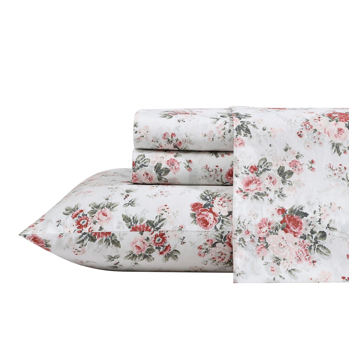 ローラアシュレイ Laura Ashley 皇后陛下 敷き布 4点書き割り アッシュフィールド さくら色 綿織物 基準打数ケール 綿100% 花柄 寝具書き割り 布団取りまかなう ピローケース ボックス席敷き布
