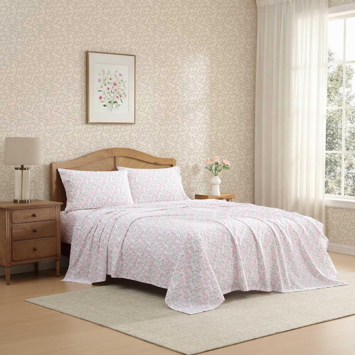 Laura Ashley 臥榻敷き妙仕掛ける 綿織物100% 花柄 サクラ色系 4点仕掛ける 押しかぶせる