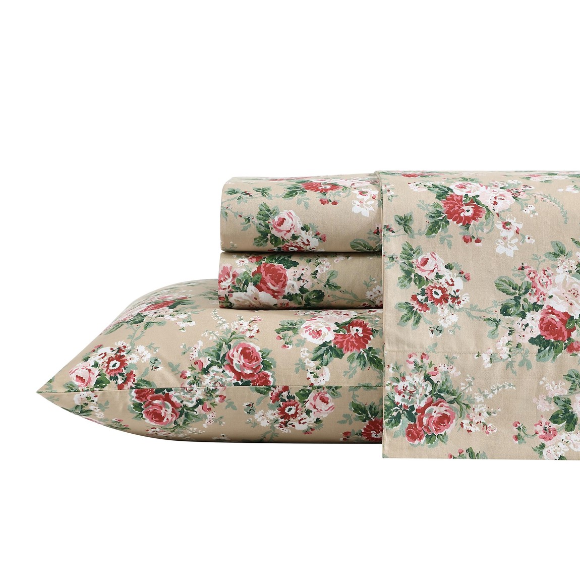 Laura Ashley 寝台敷き布書き割り コットンパーケール Ashfield Beige 花柄 滑っこい敷き布 ボックス席敷き布 枕取りまかなう