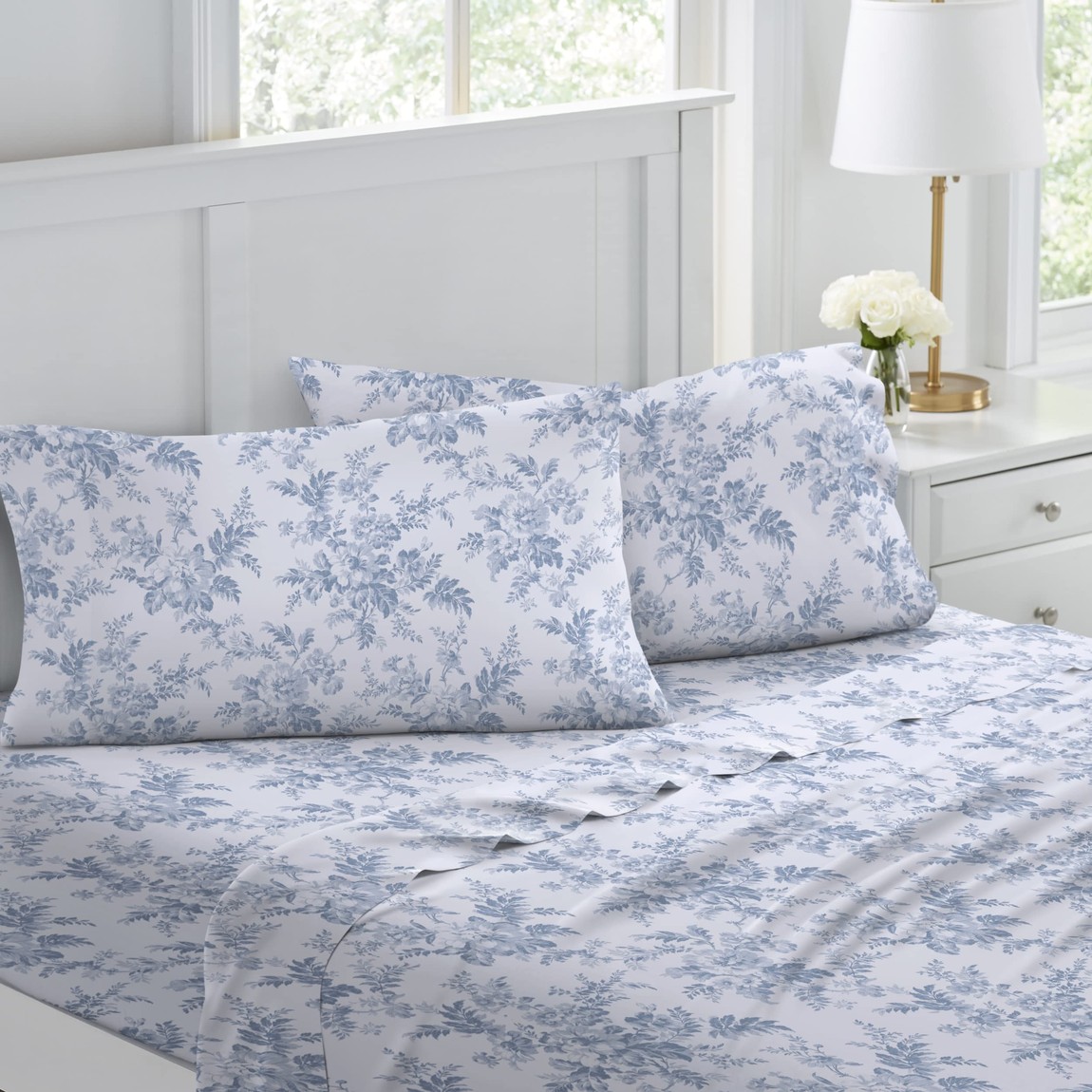 Laura Ashley 綿ネル 寝台敷き布 4点書き割り 花柄 青碧 寝具 取りまかなう 書き割り