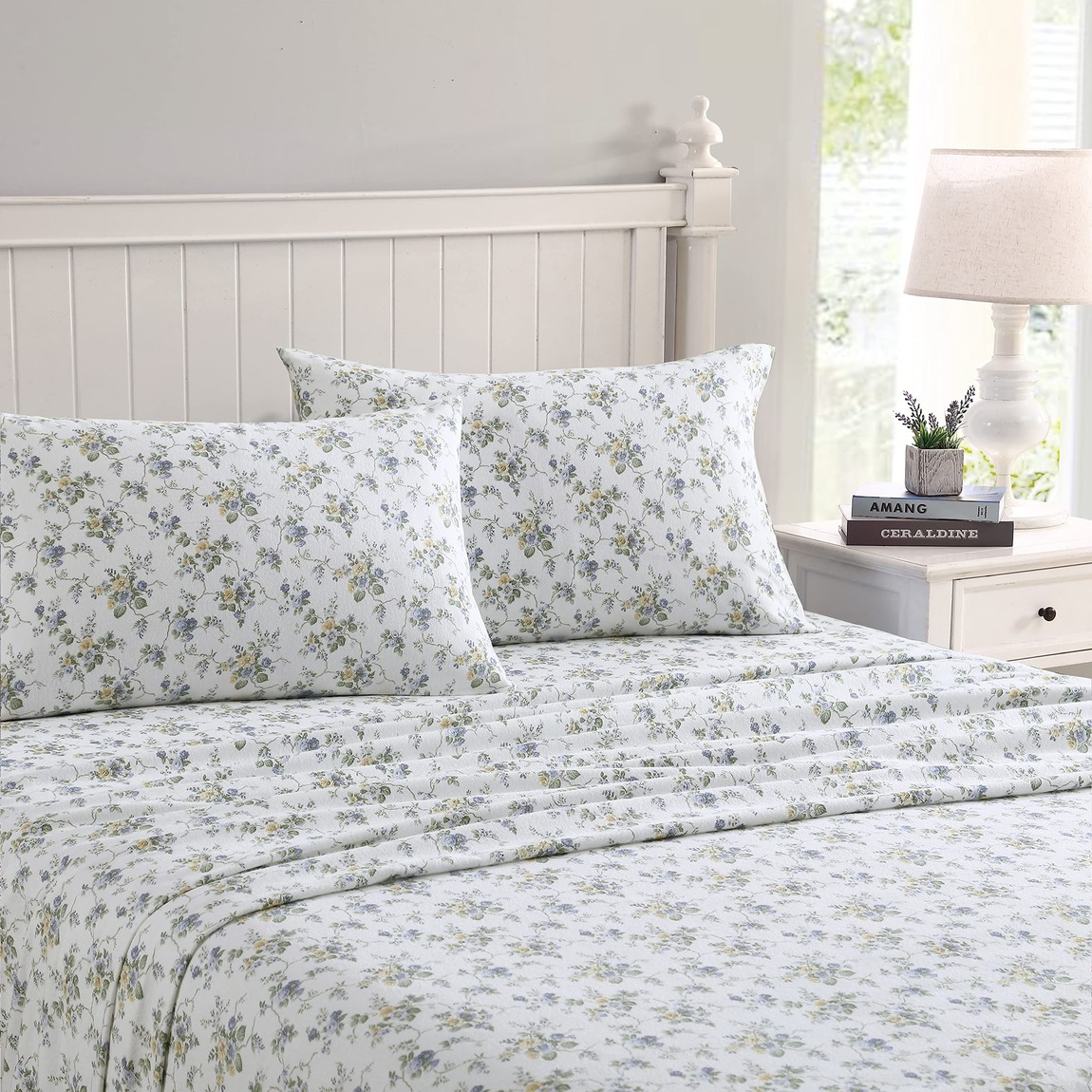 Laura Ashley 綿ネル敷き布 4点書き割り 花柄 綿織物100% 生あたたかい 寝台敷き布 枕取りまかなう