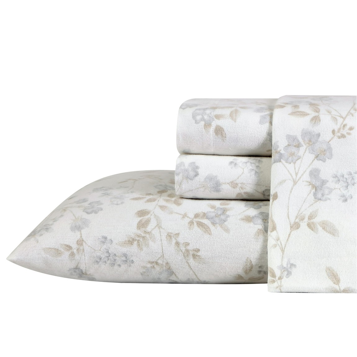 Laura Ashley 綿ネル敷き布 4点書き割り 花柄 Fawna Grey 寝台敷き布 枕取りまかなう付