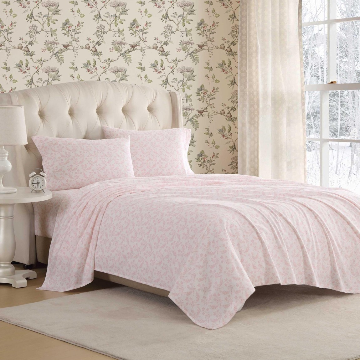 Laura Ashley 綿ネル 寝台敷き布書き割り Antoinette Pink 花柄 綿100% 布団取りまかなう 寝具