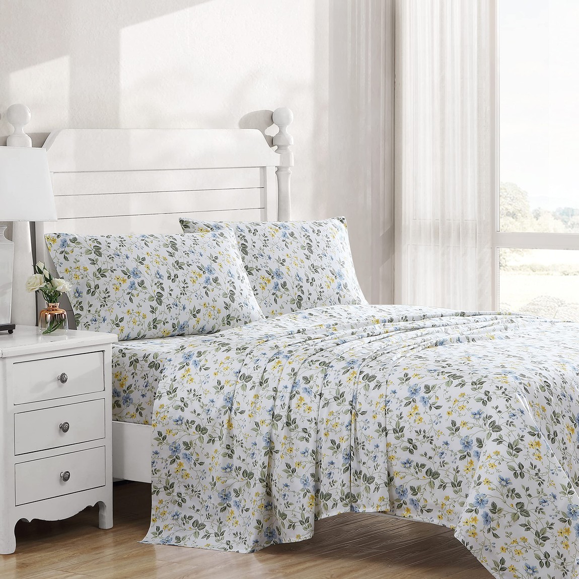 Laura Ashley 臥榻敷き妙仕掛ける 綿織物繻子 花柄 Meadow Floral Blue 枕押しかぶせる付