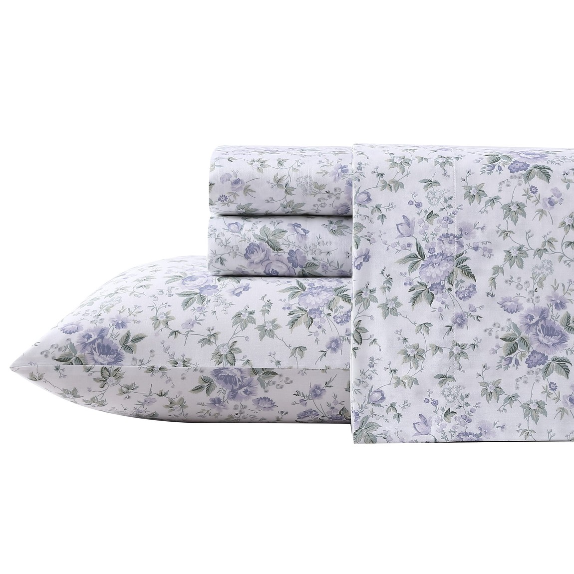Laura Ashley 臥榻敷き妙仕掛ける 綿織物繻子 花柄 パープル 寝具押しかぶせる ボックス席敷き妙 枕押しかぶせる