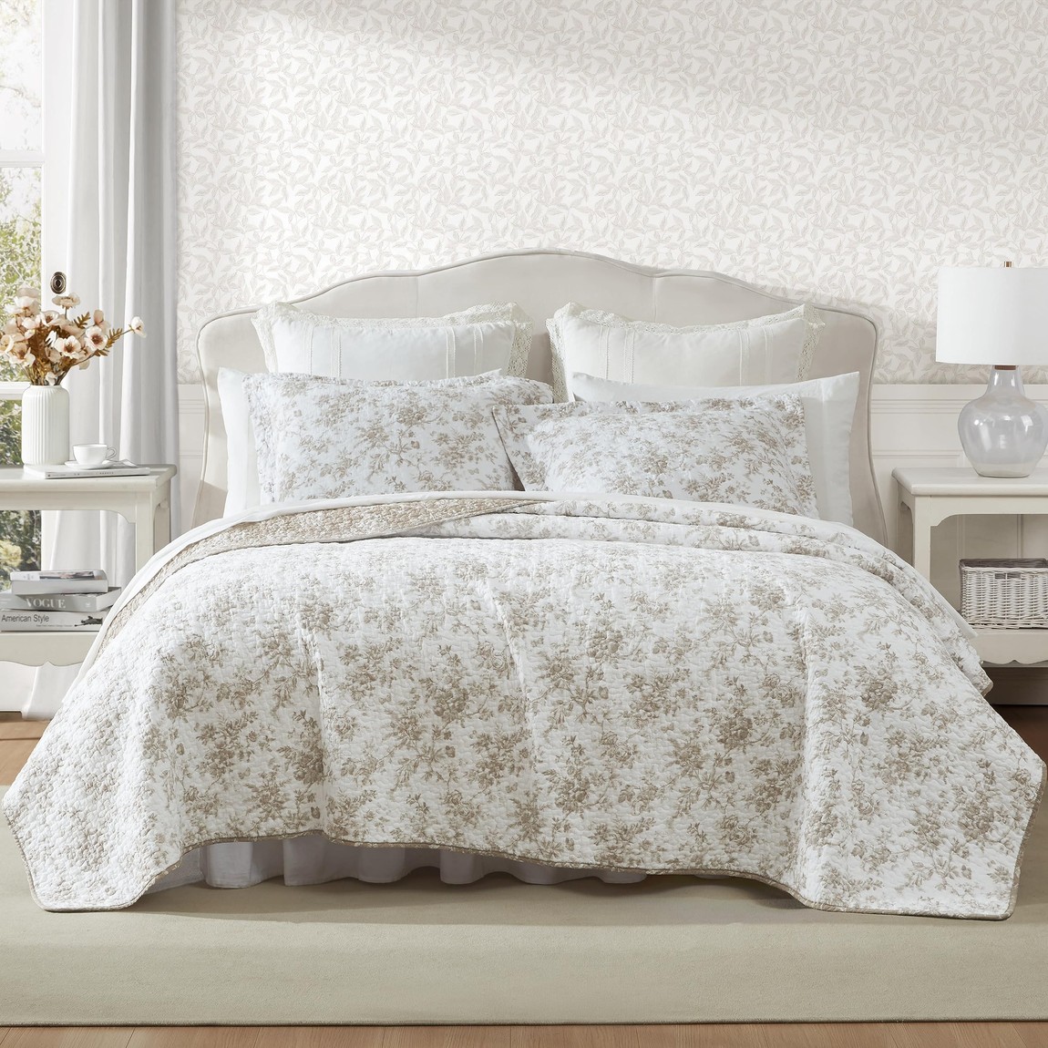 Laura Ashley キルト書き割り ベッドスプレッド 花柄 リヴァーシブル 赤銅色