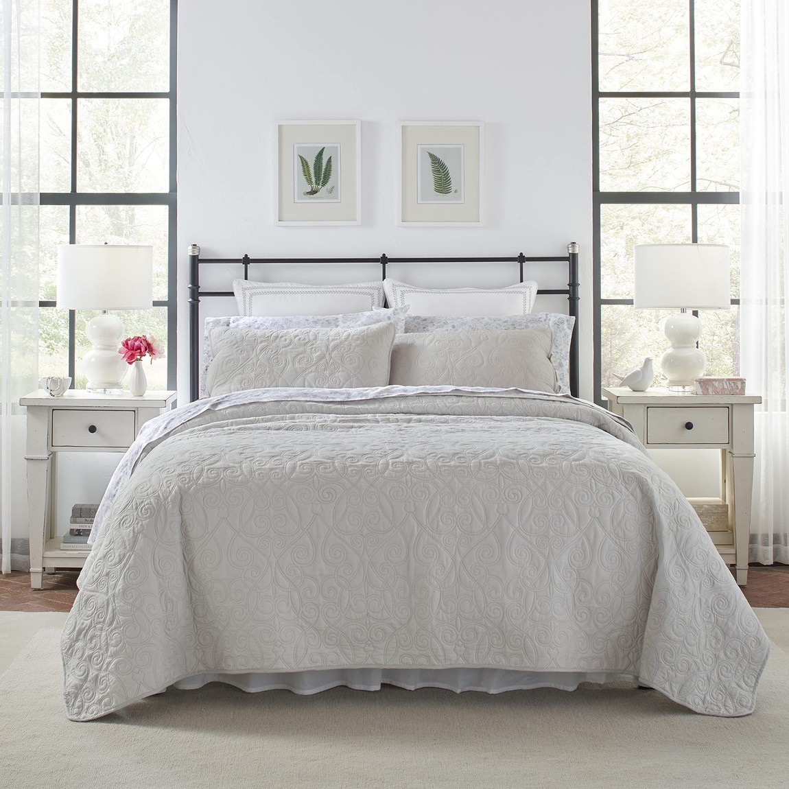 Laura Ashley Felicity Collection キルトセット 3点セット コットン ソフトグレー ベッドカバー|Basqueバスク