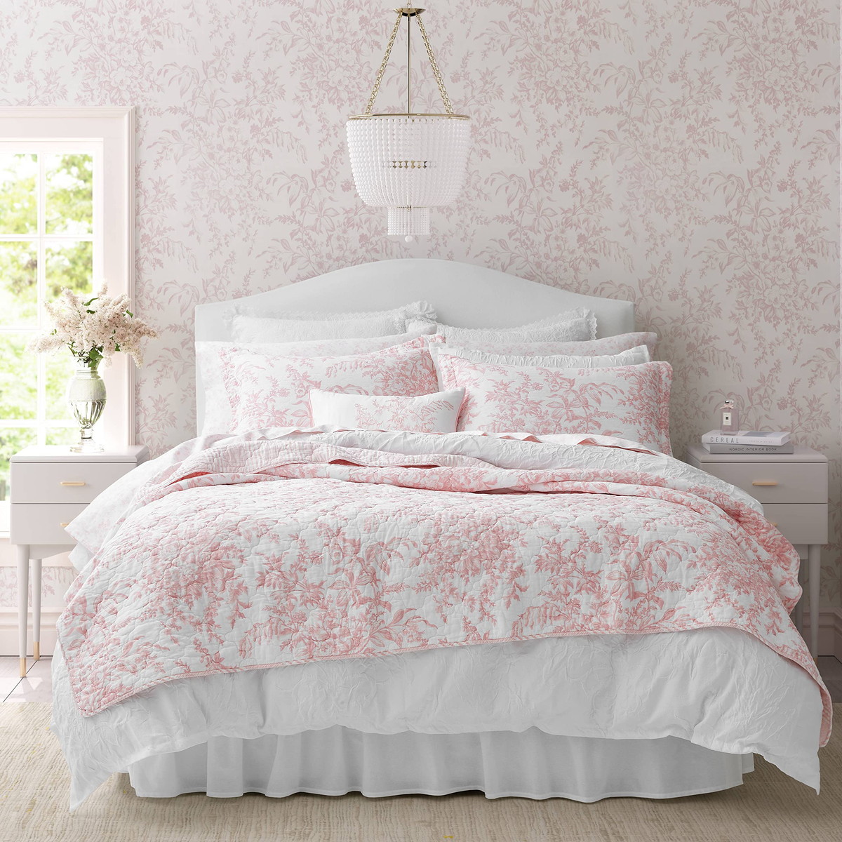 Laura Ashley シングルサイズ キルトカバー 2点セット Bedford Pink 花柄 綿混 リバーシブル ベッドカバー