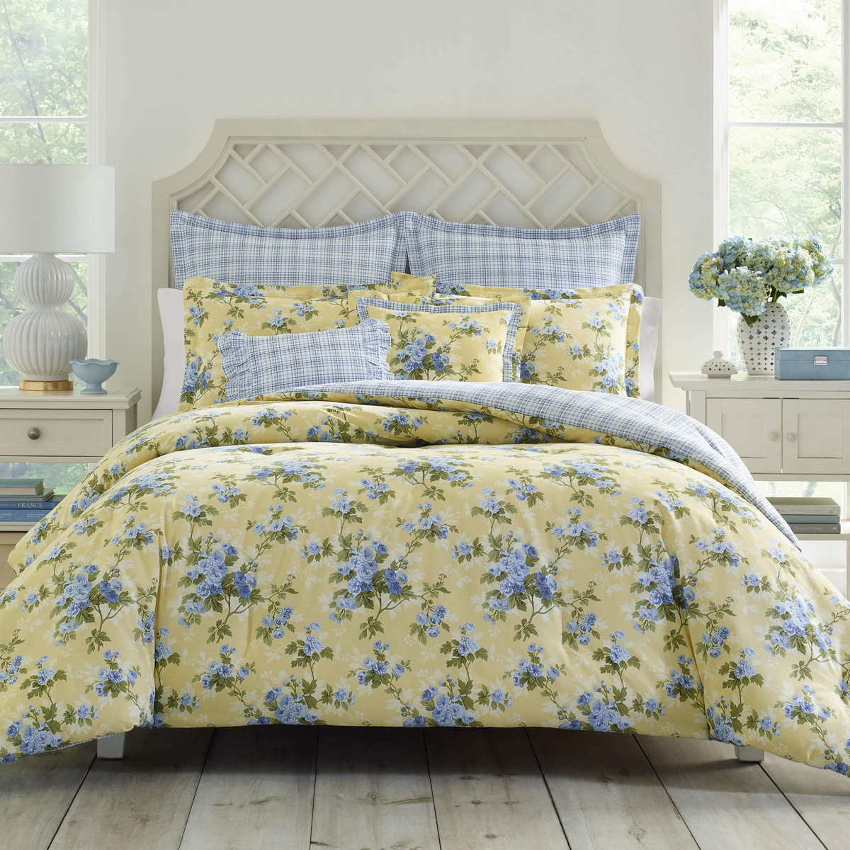 Laura Ashley シングルサイズ 布団カバーセット Cassidy Yellow 花柄 リバーシブル 綿100% 寝具セット