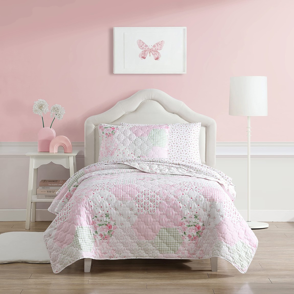 Laura Ashley Kids キルト書き割り さくら色 花柄 パッチワーク風 寝台取りまかなう 枕取りまかなう付き添い人 子供部屋