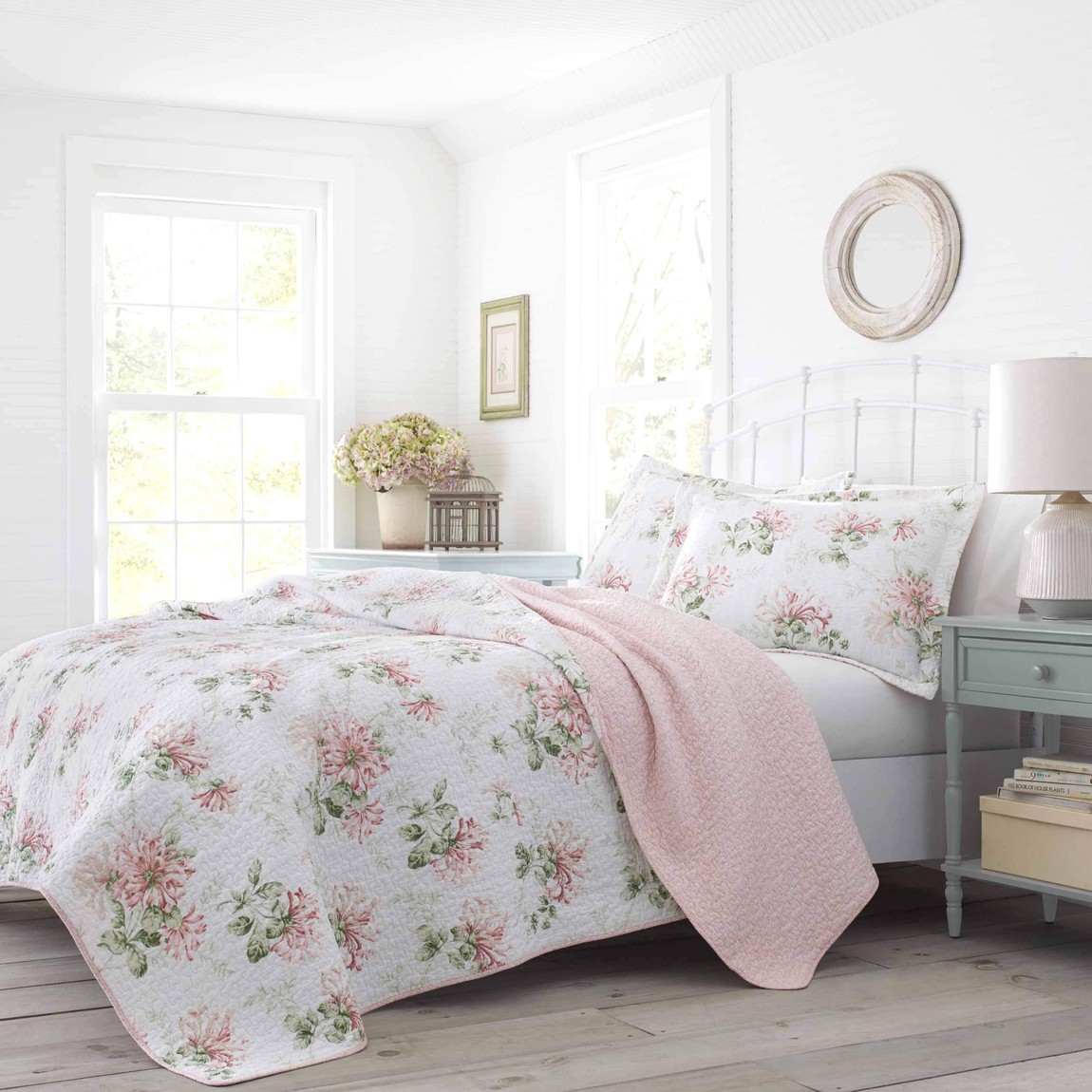 Laura Ashley 寝台キルト書き割り 3点書き割り 花柄 リヴァーシブル 綿100% 掛け布団 取りまかなう