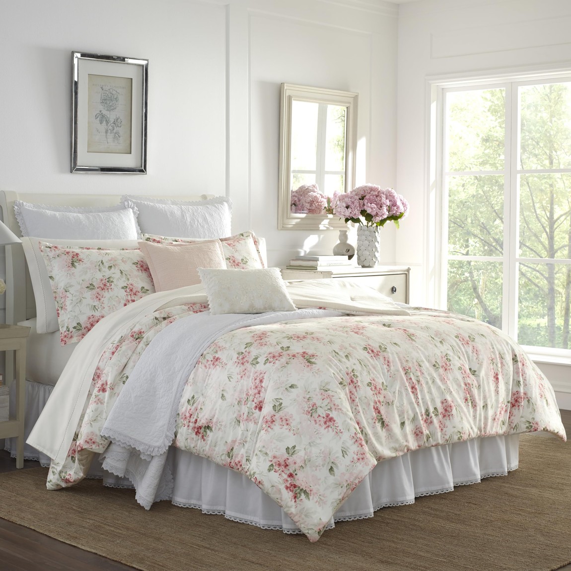 Laura Ashley コンフォーターセット 花柄 ウィステリアピンク 布団取りまかなう ベッドスプレッド